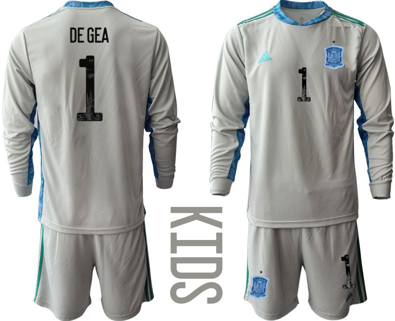 Youth 2021 World Cup National Spain gray long sleeve goalkeeper #1 Soccer Jerseys